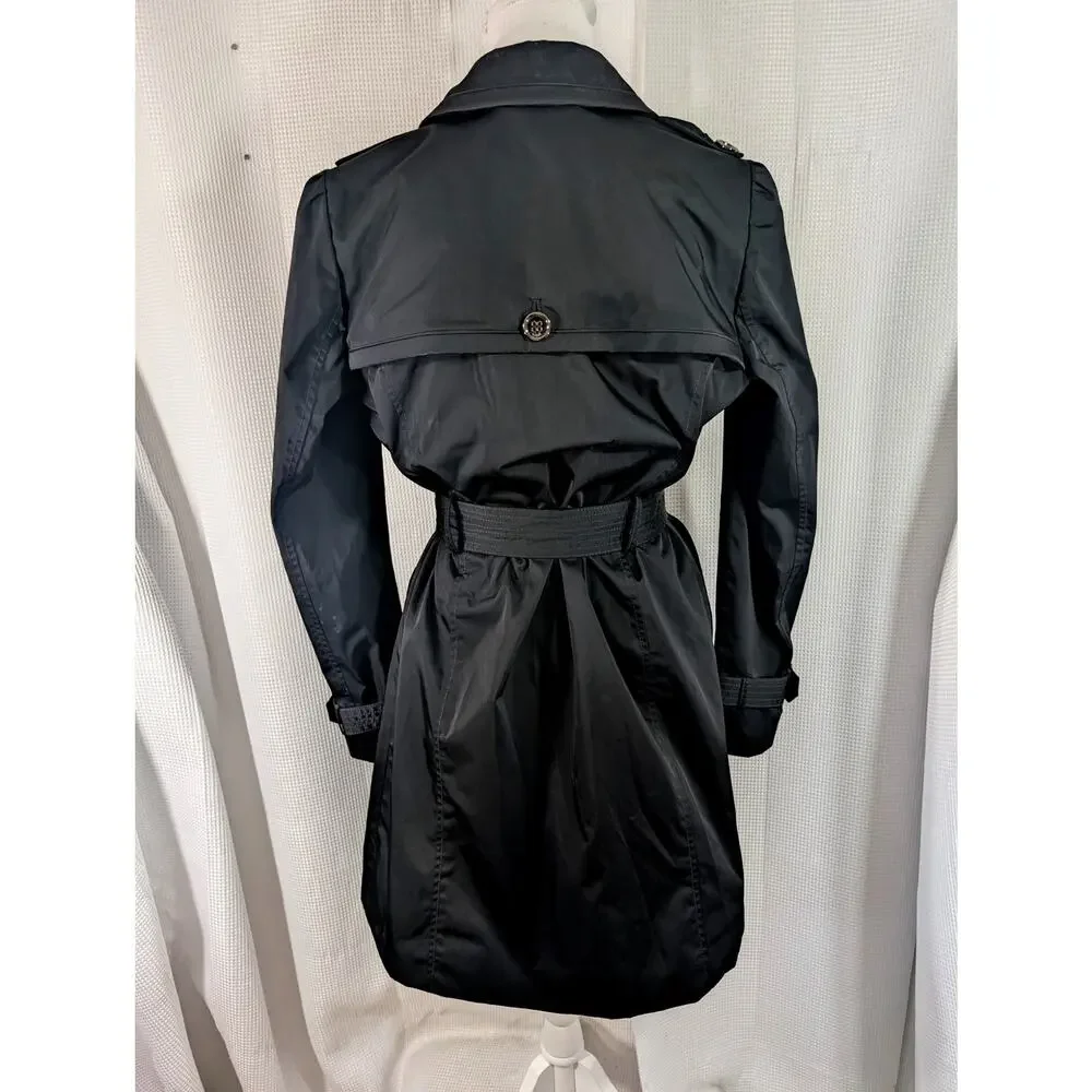COACH! LUXE BLACK DOUBLE BREASTED, SILVER BUTTON, BELTED TRENCHCOAT, JACKET! 4